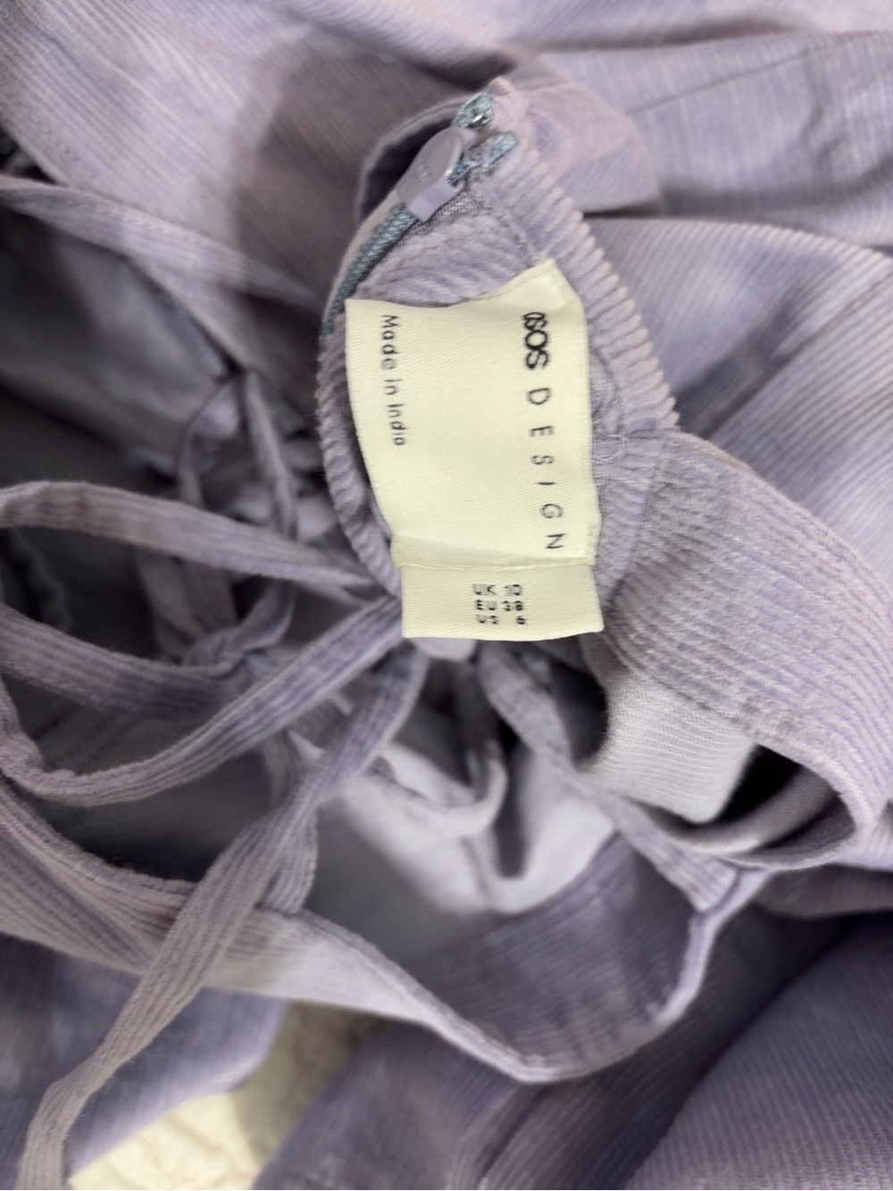 ASOS DESIGN Tie Back Floral Embroidery Cord Mini Dress in Lilac - Picture 5 of 7